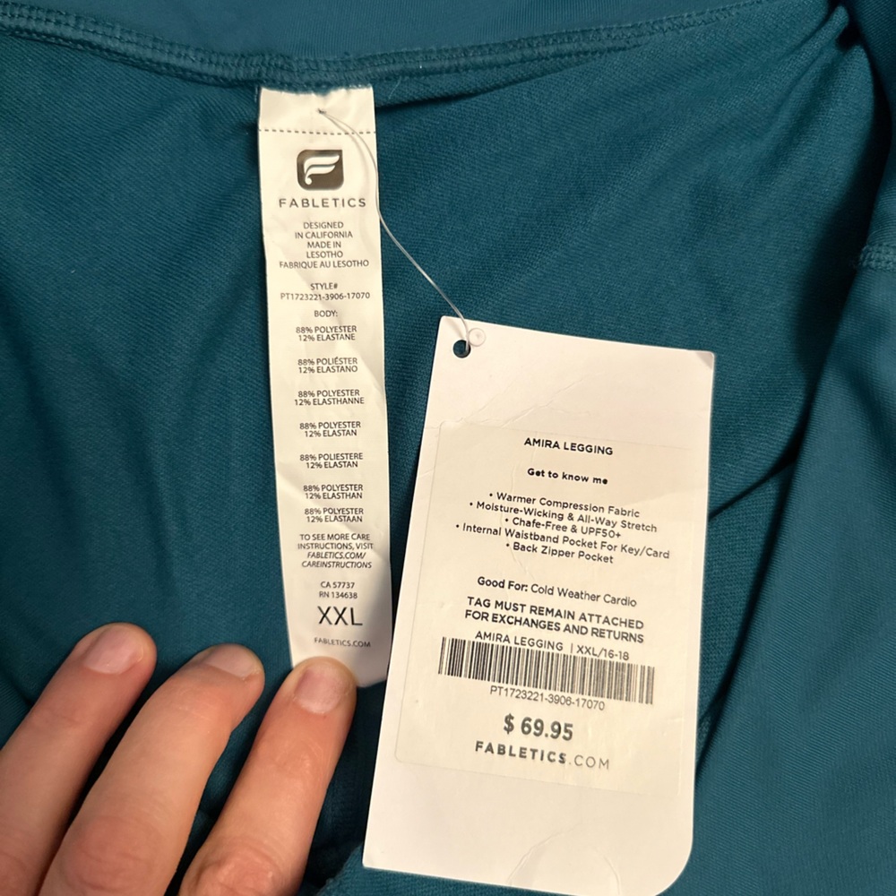 Fabletics NWT 2X 7/8 Leggings in Deep Teal with Zipper Back Pocket
